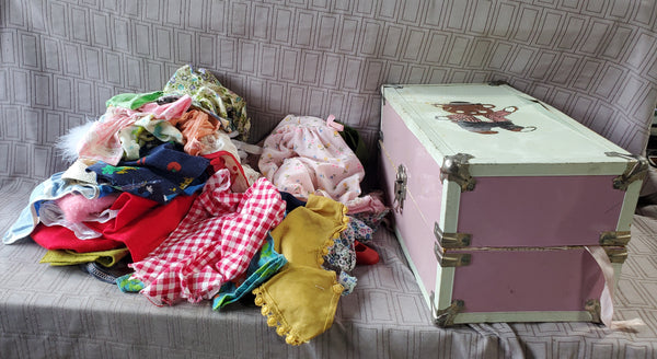 Lot of Doll Clothes with Storage Chest