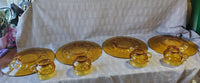 8 Piece Amber Glass King's Crown Thumbprint Luncheon Plate and Cup Set