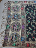 Black and Gold Toned Floral and Bird Motif Table Runner