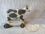 Vintage Primitive Wooden Cow Pull Toy
