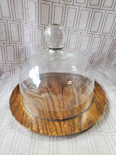Wooden Cheese Tray with Glass Dome