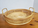 Round Woven Wood and Rattan Serving Tray