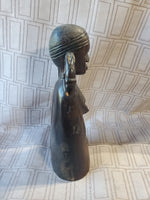 (A) Hand Carved Ebony Wood African Folk Art Statue