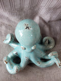 Crackle Glazed Blue Ceramic Octopus Figurine
