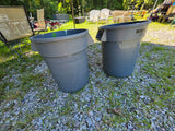 Two Rubbermaid Brute 20 Gal Containers  (no lids)