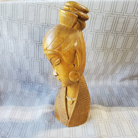 Asian Inspired Hand Carved Wood Woman Bust