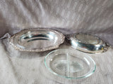 Silverplate Vegetable Serving Dish with Divided Glass Dish Insert