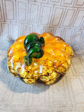 Hand Blown Orange, Brown and Green Glass Pumpkin