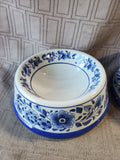 Pair of Blue and White Floral Ceramic Pet Bowls