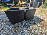 Pair of All-Weather Wicker Planters w/Plastic Inserts
