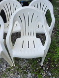 Five Plastic Stacking Outdoor Chairs w/Plastic Cover