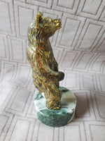 (A) Metal Bear on Stone Base Paperweight
