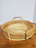 Round Woven Wood and Rattan Serving Tray