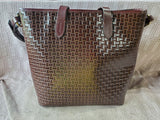 Dooney & Bourke Brown Leather Basket Weave Tote with Matching Wristlet