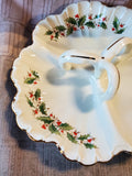 Porcelain Ware 3 Section Holly Yuletide Bon Bon Dish