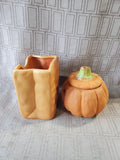 Pair of Terracotta Jack-O-Lantern Candle Votives