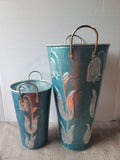 Pair of Galvanized Metal Floral Flower Bucket