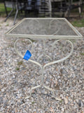 Vintage White Painted Iron Outdoor Side Table w/Glass Top