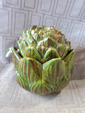 Signed Green Glazed Ceramic Artichoke Condiment Jar with Spoon