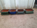 Lot of Asian Style Small Glazed Terracotta Planters w/Saucers (4)