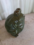 Vintage Green Glazed Terracotta Frog Yard Ornament or Toad House