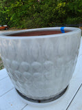 A-Large Light Grey Glazed Terracotta Planter w/Fixed Saucer