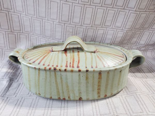 Oblong Glazed Pottery Covered Dish