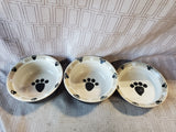 Lot of 3 Ceramic Black Paw Print Pet Bowls