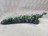 Carved Green Stone Elephants in Line Figurine