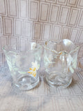 Hand Painted Clear Glass Creamer and Sugar Set