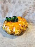 Hand Blown Orange, Brown and Green Glass Pumpkin