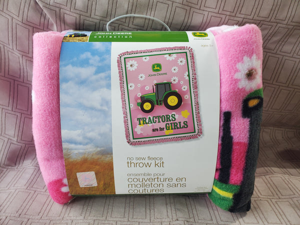John Deere Collection "Tractors are for Girls" No Sew Fleece Throw Kit UNUSED