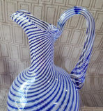 Pasabahce Blue Spiral Art Glass Pitcher Vase