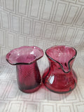 Pair of Miniature Cranberry Glass Pitchers