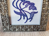 Framed Blue and White Floral Embroidered Artwork