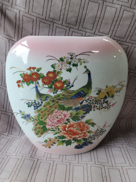 Flat Porcelain Peacock Vase
