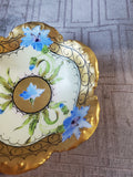 Blue Floral Gold Toned Rim Trinket Dish