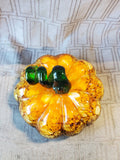 Hand Blown Orange, Brown and Green Glass Pumpkin