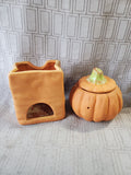 Pair of Terracotta Jack-O-Lantern Candle Votives