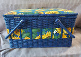 Blue Wicker Sunflower Sewing Basket