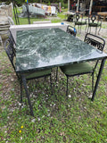 Patio Dining Set - Gorgeous Green Marble Slab w/Black Metal Table Base and Chairs(4)**EXTREMELY HEAVYWEIGHT ITEM, PLEASE SEE PICKUP POLICY**