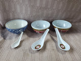 Lot of Assorted Asian Inspired Rice Bowls with Spoons