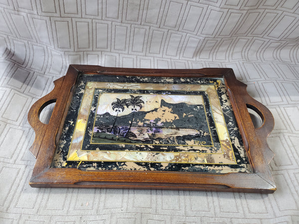 Vintage Rio de Janeiro Inlaid Butterfly Wing Tray