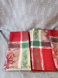 Set of 10 Red, Green, White, and Gold Holly Fabric Napkins