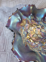 Purple Iridescent Carnival Glass Tri-Footed Candy Dish
