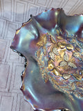 Purple Iridescent Carnival Glass Tri-Footed Candy Dish