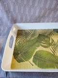 White Tropical Leaf Motif Melamine Serving Tray