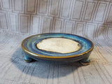 Blue Glazed Footed Pillar Candle Holder