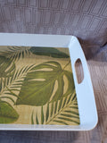 White Tropical Leaf Motif Melamine Serving Tray