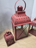 Colonial Williamsburg Red Metal  Lanterns - Three Piece Set (A)